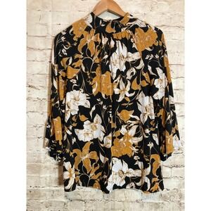 Cato Top Women Medium Black & Gold Dark Romantic Florals High Neck Flared Sleeve
